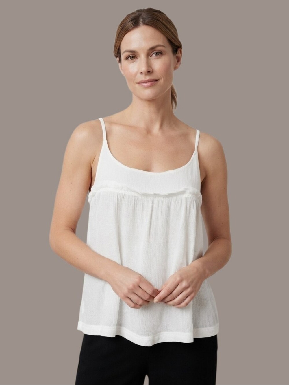 Lefties Viscose White Strap Tank Top size L